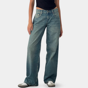 BLEACHED BLUE MID WAIST JEANS