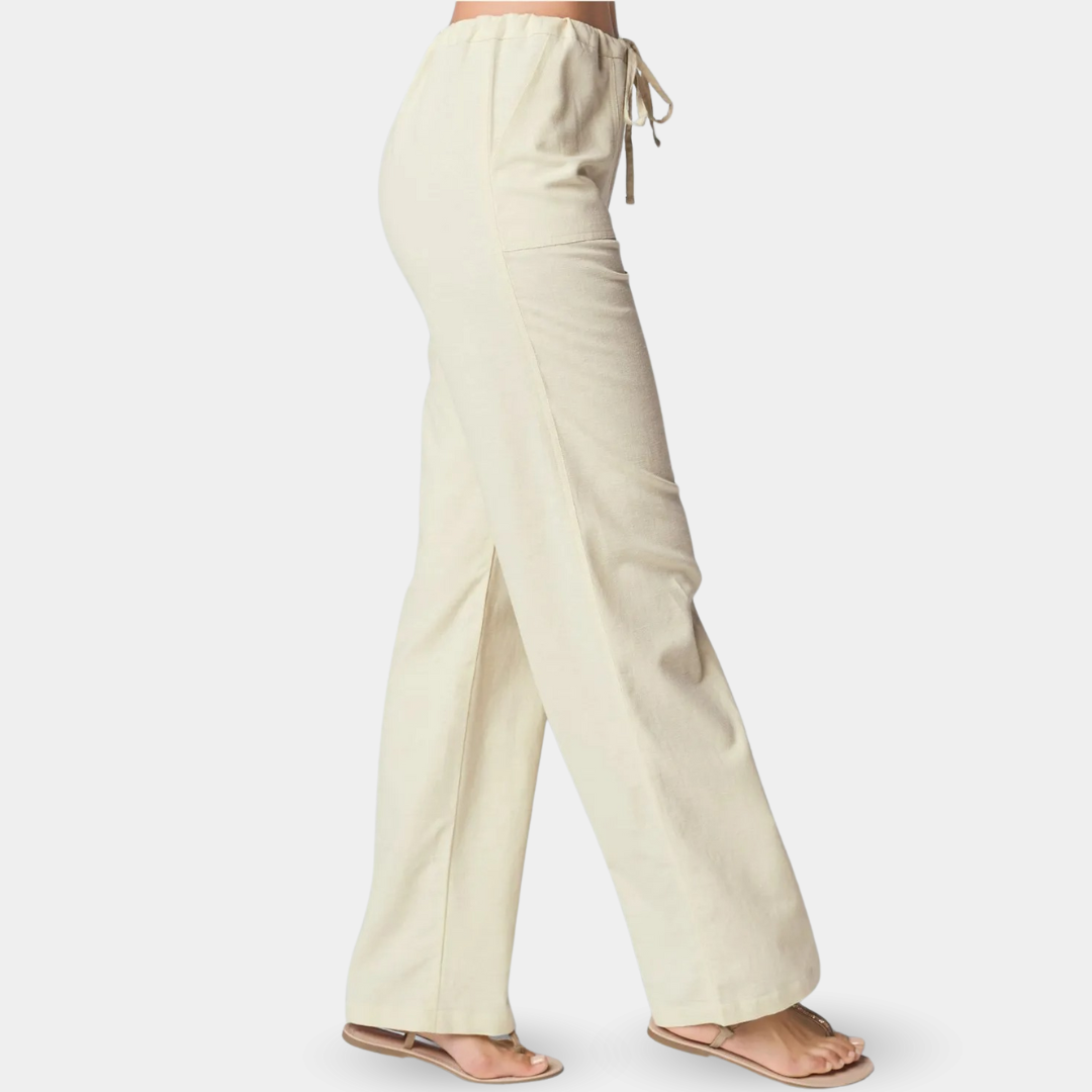 BEIGE LINEN LOOK TROUSERS