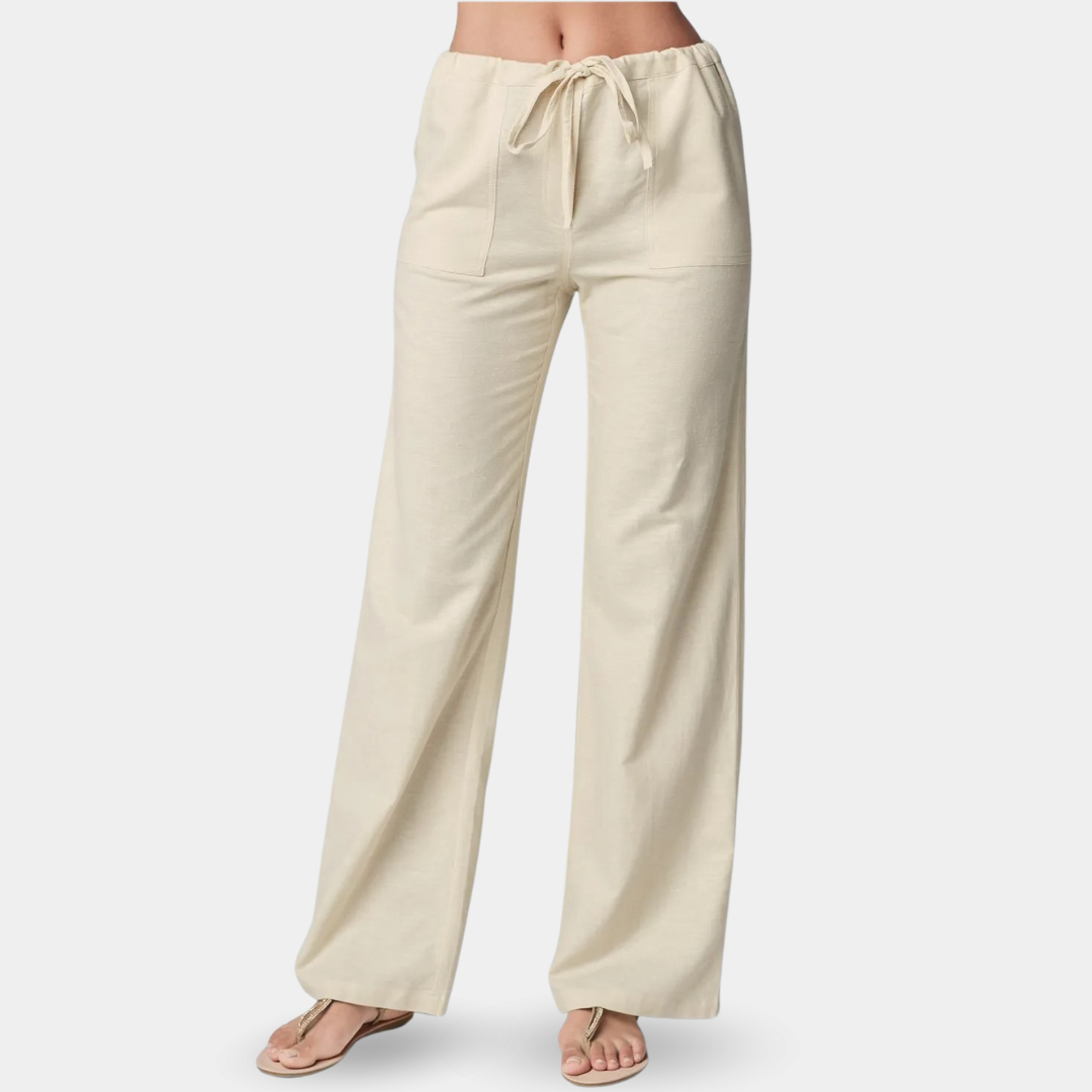 BEIGE LINEN LOOK TROUSERS